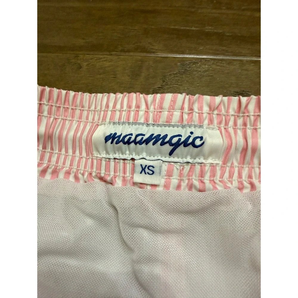 Maamgic Swim Trunks Mens XS Pink White Striped Beach Mesh Lined Summer